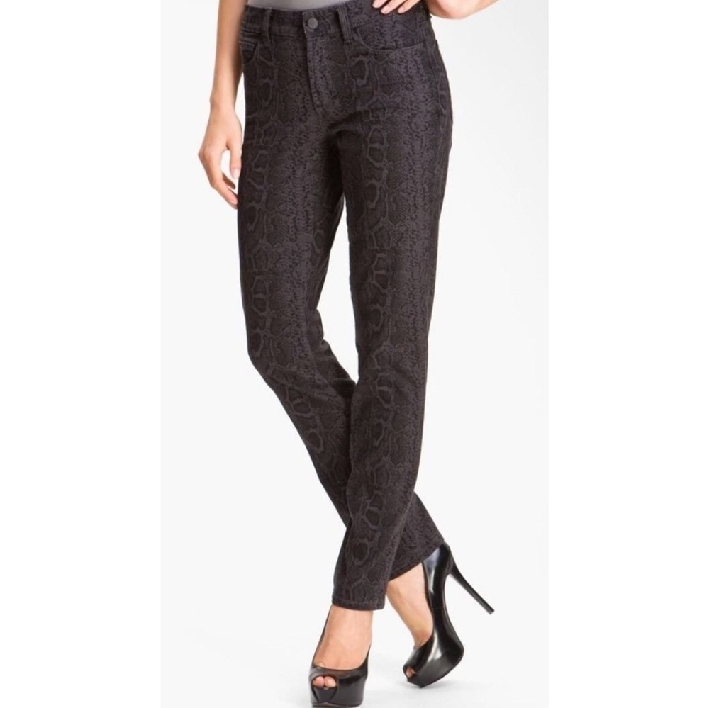 NYDJ Snakeskin Skinny Black Pants 12